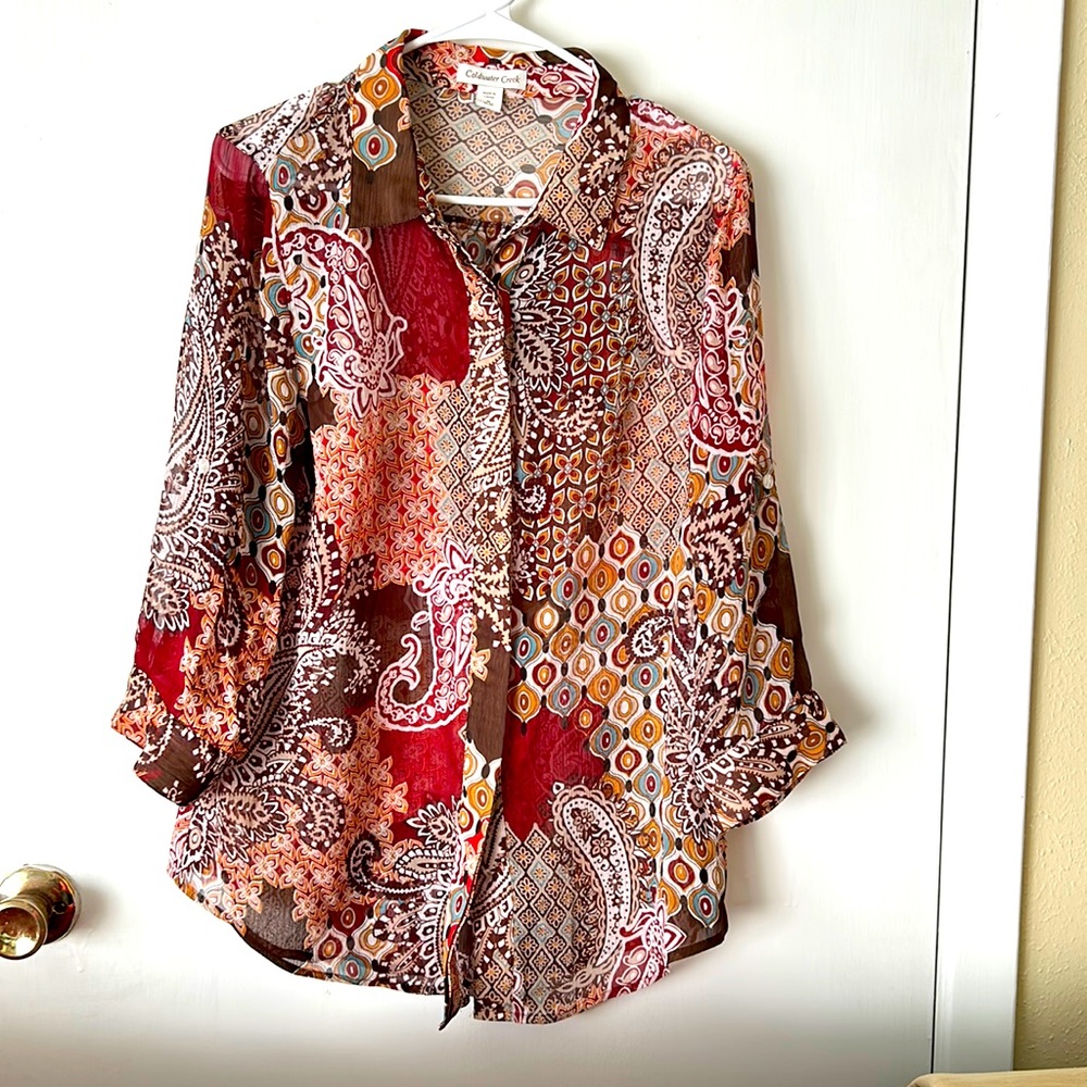 Cold water Creek Multicolor Light Weight Buttondown Blouse Medium 10-12